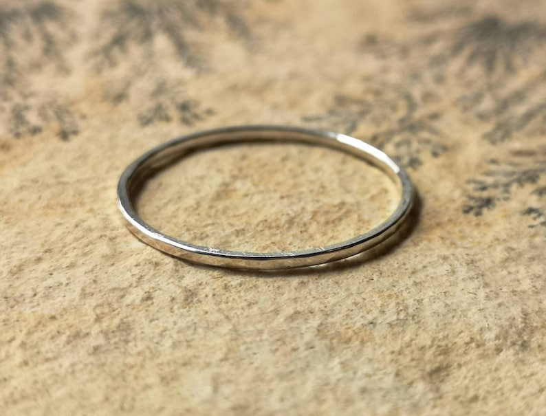 Delicate 1mm Sterling Silver Ring Thin Silver Ring Minimalist Ring Stacking Ring Simple Silver Band Hammered Ring Midi Ring image 2