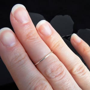 Delicate 1mm Sterling Silver Ring Thin Silver Ring Minimalist Ring Stacking Ring Simple Silver Band Hammered Ring Midi Ring image 9