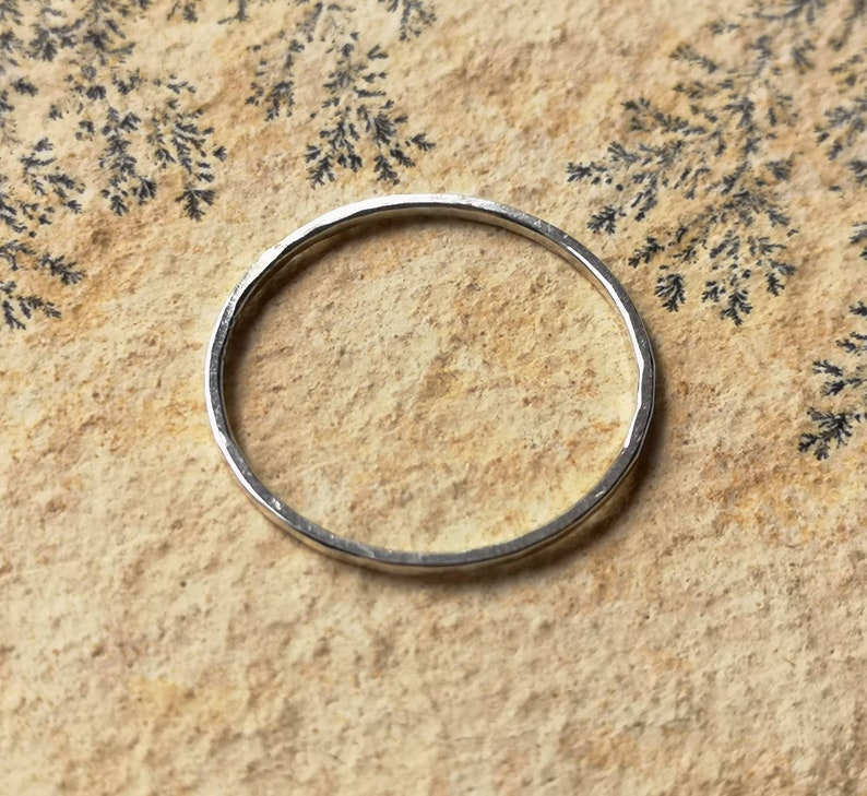 Delicate 1mm Sterling Silver Ring Thin Silver Ring Minimalist Ring Stacking Ring Simple Silver Band Hammered Ring Midi Ring image 3