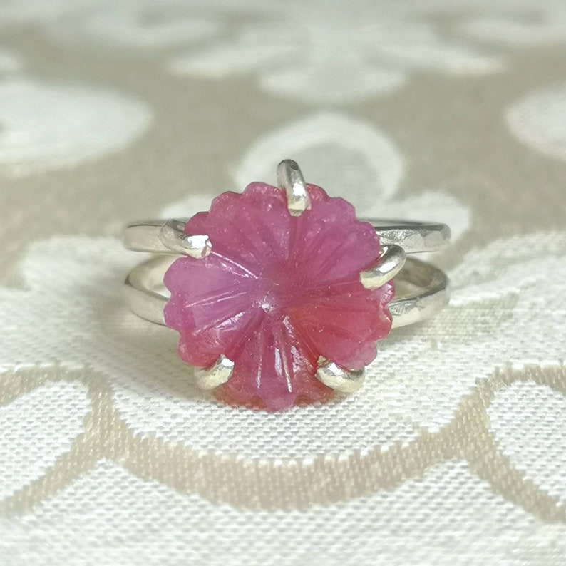 Hand Carved Ruby Flower Ring - July Birthstone Ring - Gift for Girlfriend - Gift for Mom - Bridesmaid Jewelry - outlet Boho Ring - Gaia's Candy