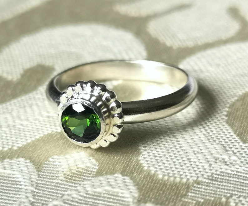 Green Tourmaline and Sterling Silver Ring - Green Stone Stacking Ring ...