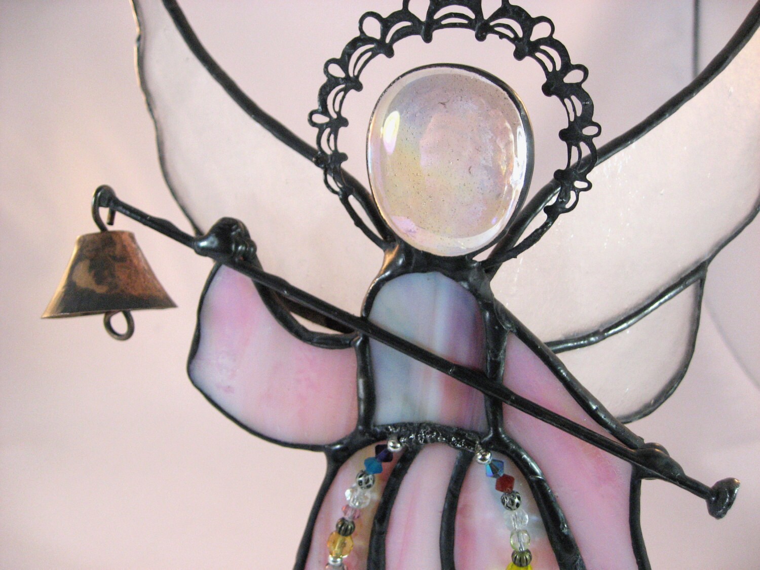 Stained Glass Standing Angel With Glass Wings Holding a Copper Etsy