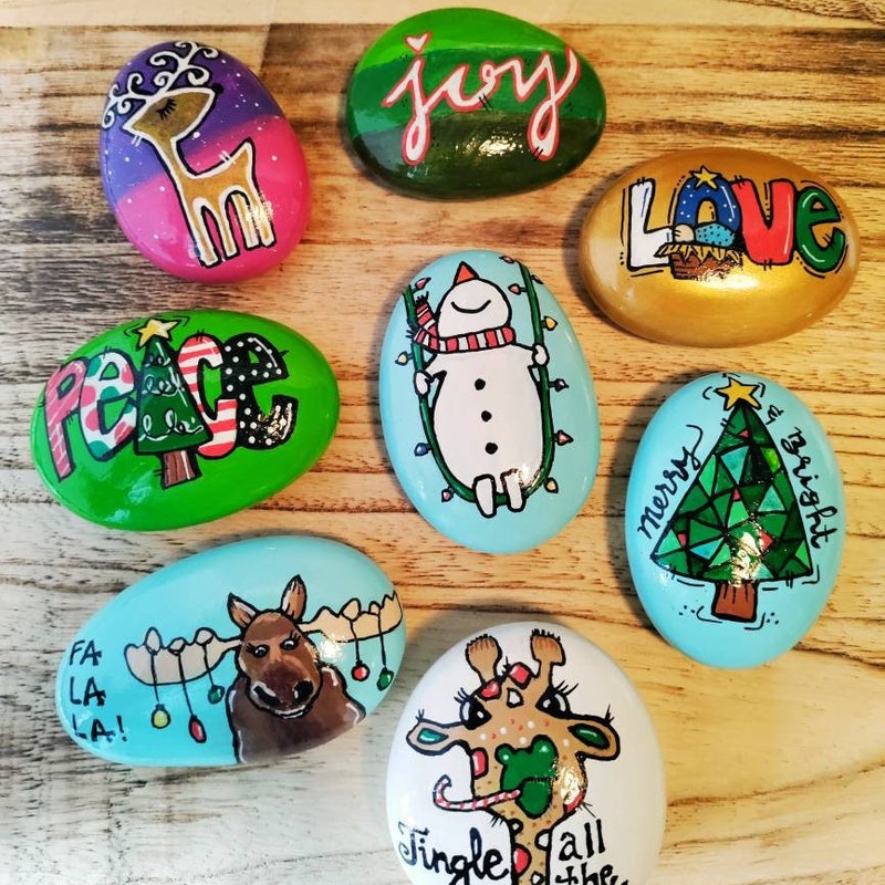 Painted Snowman Rocks - Etsy