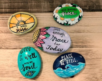 Inspirational Rocks, Motivational Rocks, Painted Rocks, SET OF FIVE, Positive Quotes, Christian Rocks,  Religious Gifts, Encouraging Gifts