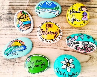 Suicide Awareness Painted Rocks, Mental Health Rocks, Encouraging Gifts, Inspirational Quotes, Kindness Rocks, Rock Art, Happy Rocks