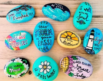 Hand-Painted Inspirational Rocks: Motivational Kindness Stones, It is Well With My Soul, I Will Rise, It Gets Better, Peace Be Still