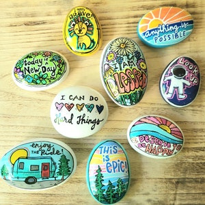 Affirmations,Inspirational Painted Rocks of Nature Sunshine Flowers Landscape, Friendship Rocks, Happy Art Painted Rocks, Kindness Rocks