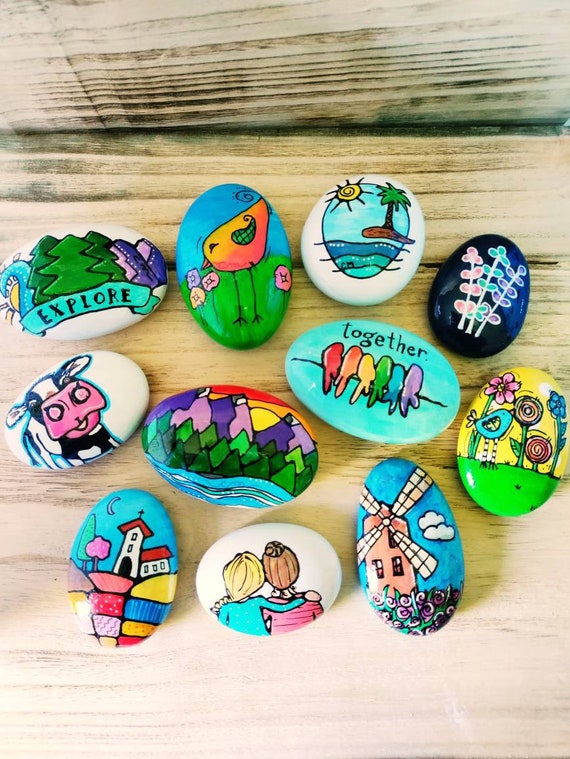 Hand-Painted Kindness Rocks: Inspirational Art, Sunshine, Flowers
