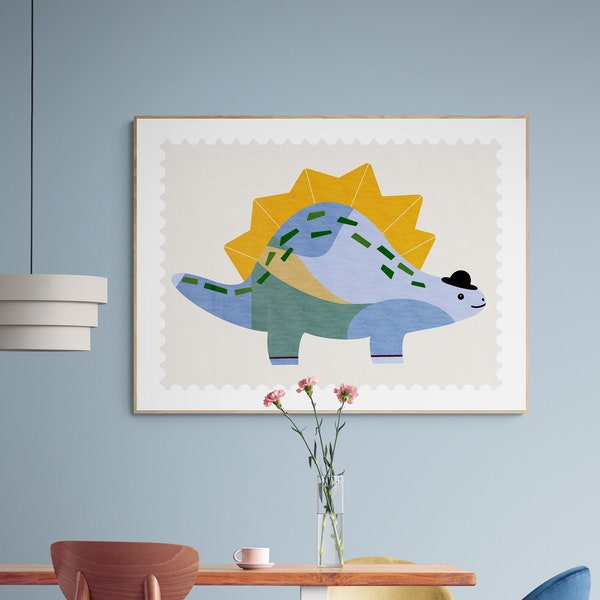 Wall Art Print,  Kids Art Prints, Fun Art Print, Colorful Poster: “That's my hat” - Featuring a dapper and colorful dinosaur
