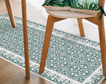 Green Vinyl floor Mat, Non Absorbent Vinyl, PVC Kitchen Mat, Linoleum Kitchen Rug, PVC Floor Runner, Modern Kitchen Floor Accessory #184