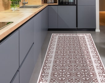 Red Vinyl floor Mat, Non Absorbent Vinyl, PVC Kitchen Mat, Linoleum Kitchen Rug, PVC Floor Runner, Modern Kitchen Floor Accessory #184