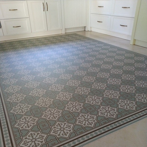 Large size printing vinyl mat Havana Green & brown, Tiles design, linoleum rug, area mat 8x10, waterproof, custom size #602