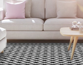 PVC Living Room Decor, Vinyl Living Room Floor Mat, Modern Tile Floor Mat, Decorative Linoleum Living Room Rug, Oriental Tile PVC Rug #610D