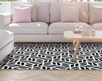 Black & white leaves vinyl Runner, livingroom mat ,Scandinavian Kitchen vinyl Mat, Linoleum Kitchen Rug, Non Absorbent,  Kitchen Mat #334
