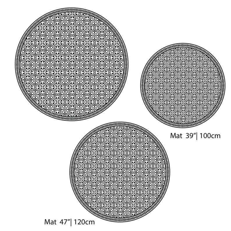 Round Vinyl Mat Oriental Moroccan Design Living Room Decor Etsy