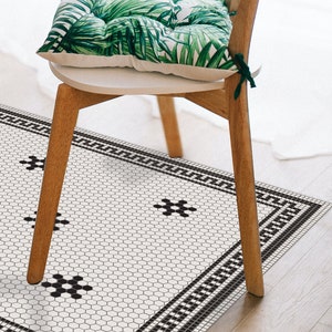 Black & white  mosaic Floor Runner, Tiled squares PVC Kitchen Rug, Vinyl Kitchen Mat, Non Absorbent Vinyl, Kitchen Mat, Modern Floormat# 20