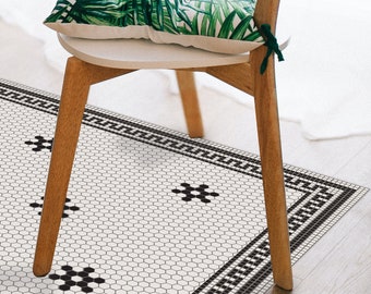 Zwart-wit mozaïek vloerloper, betegelde vierkanten PVC keukentapijt, vinyl keukenmat, niet-absorberend vinyl, keukenmat, moderne vloermat # 20