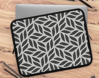 Laptop bag, Tablet Case, Laptop Sleeve, Pattern Designed laptop carrier,   padded cover for laptop,  Laptop pouch , black leaves #333