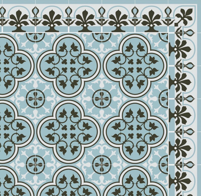 Light Blue & Gray Kitchen Mat Vinyl Mat Oriental Moroccan Etsy