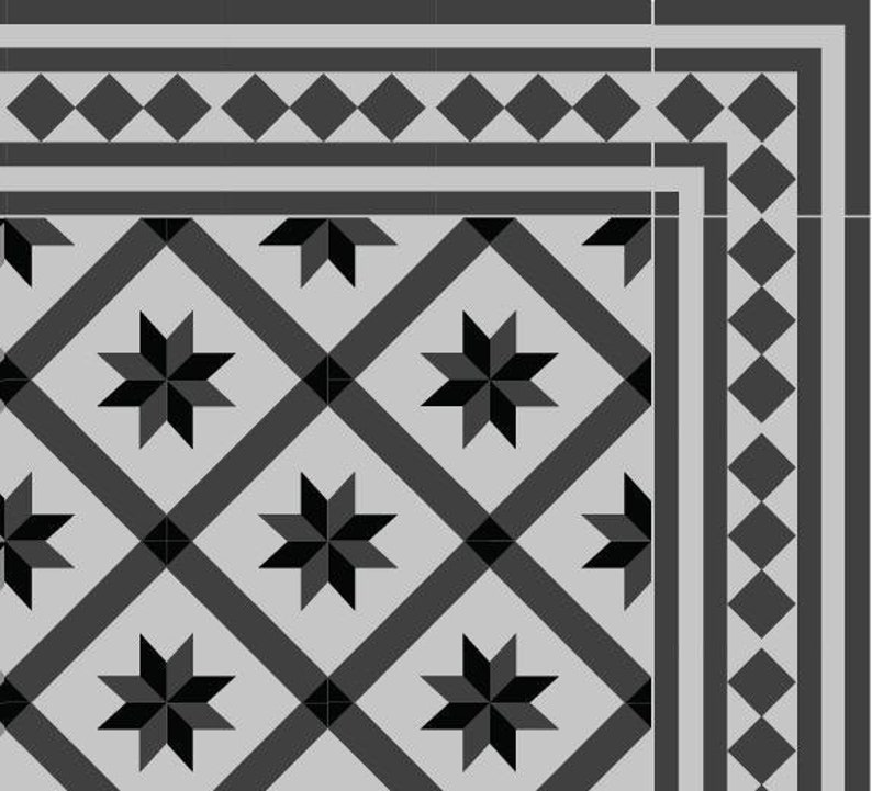 Black & Gray Vinyl Mat Oriental Geometric Design Kitchen Etsy