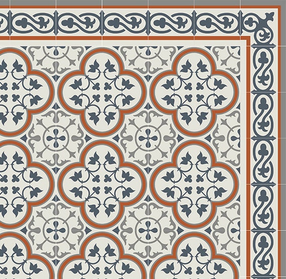 Vinyl Mat Tiles Pattern Decorative Linoleum Rug Orange And Etsy