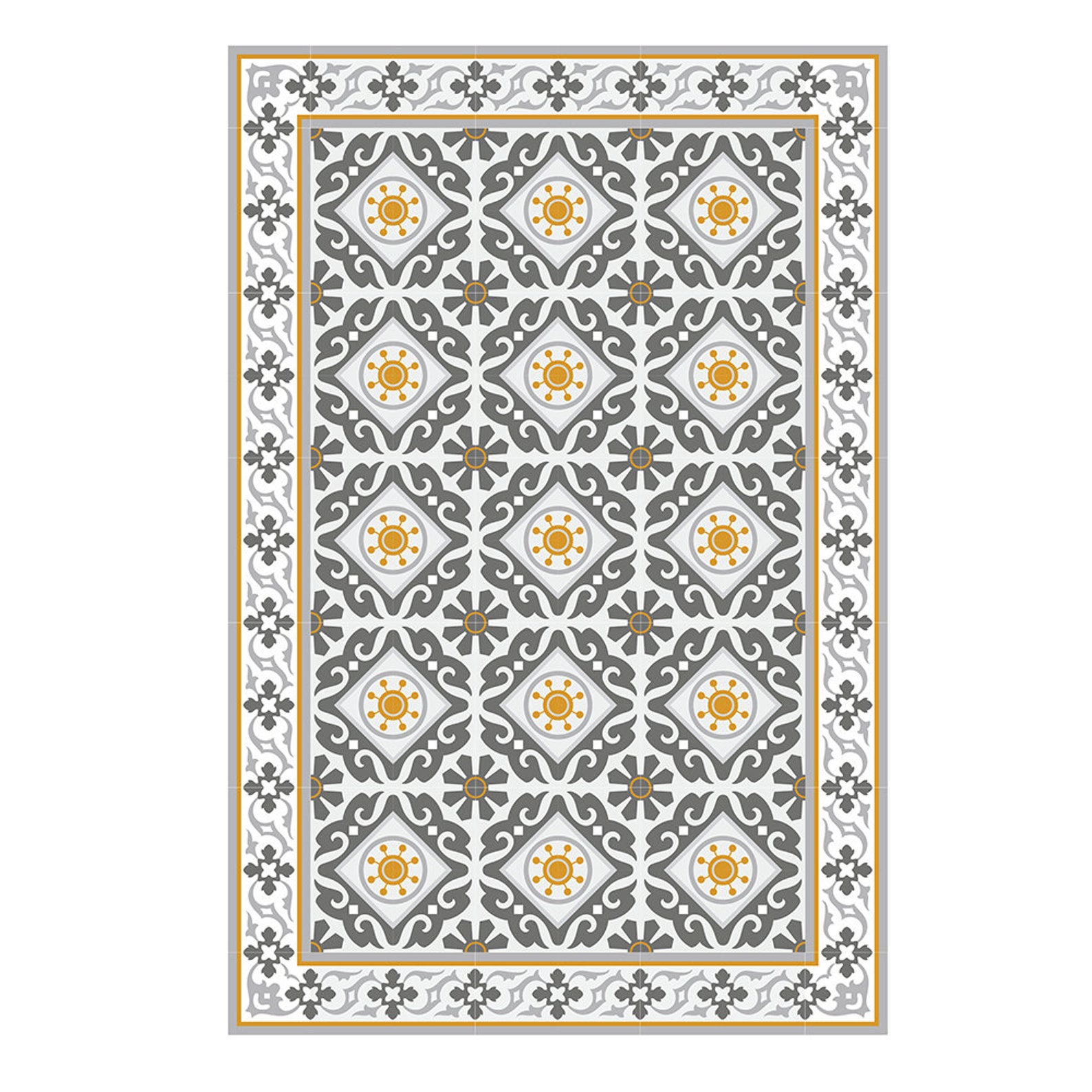 Yellow Gray Kitchen Mat Waterproof PVC Vinyl Mat Moroccan Etsy