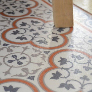 PVC vinyl mat, Oriental tiles Pattern, Decorative  linoleum rug, custom size, kitchen mat, livingroom decor ,Orange And Gray #179