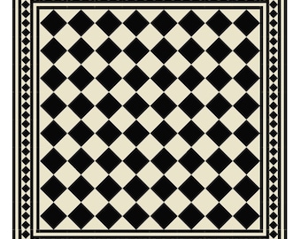 Vinyl mat , Kitchen Mat, geometric tiles decor, Nordic design , easy to clean, custom size rug, Beige & black #600