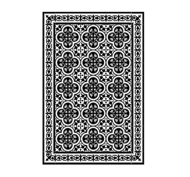 Black & White Vinyl Mat Oriental Maroccan Design Livingroom Etsy