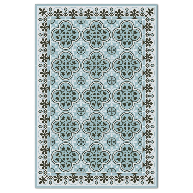 Light Blue & Gray Kitchen Mat Vinyl Mat Oriental Moroccan Etsy