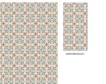 Custom order , Oriental Tile PVC Rug, Vinyl Living Room Floor Mat, Modern Tile Floor Mat, PVC Living Room Decor, 2x4ft | 60x120 cm  #815