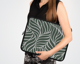 Laptop Sleeve, Green & white Laptop bag, Tablet Case,  Pattern Designed laptop carrier,   padded cover for laptop,  Laptop pouch  #341