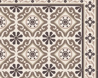 Kitchen Vinyl floor mat, Oriental maroccan design, livingroom decor,bathroom mat,  waterproof, easy to clean, custom size Beige & brown #220