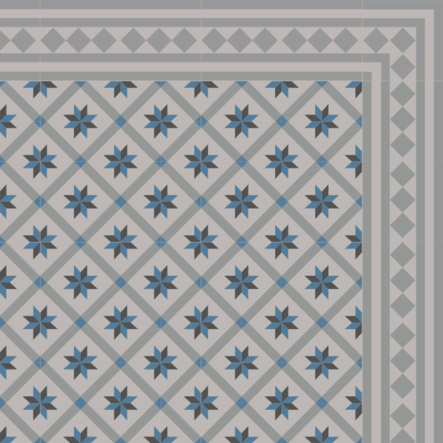 Blue & Gray Vinyl Mat, Oriental Geometric Design, Kitchen Mat ...