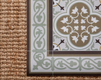 Decorative Linoleum Living Room Rug, Vinyl Living Room Floor Mat, Modern Tile Floor Mat, PVC Living Room Decor, Oriental Tile PVC Rug #174