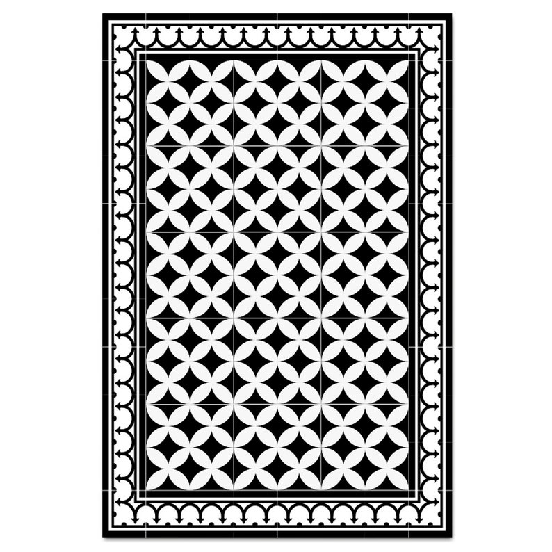 Rome Black & White Vinyl mat, Moroccan design, area mat, Orientalrunner, Kitchen mat, easy to clean, custom size waterproof 132 image 3