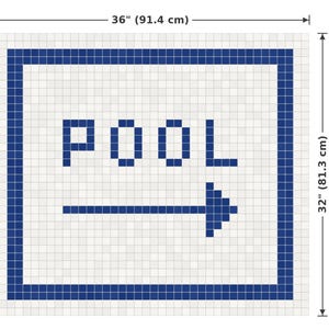 Custom Order, Blue Mosaic POOL Sign Mat, Personalized Vinyl Floor Mat, Pool House Bathroom Rug, Waterproof PVC Mat, 36x32 #21