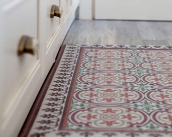 Verona Bordeaux Red & orange PVC vinyl mat, Oriental Moroccan design, living room mat,  waterproof, traditional  custom size #105