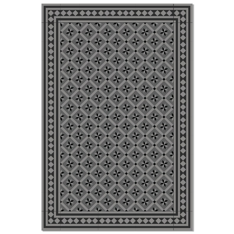 Black Gray Pvc Vinyl Mat Geometric Design Kitchen Mat Etsy