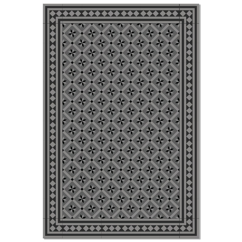 Black Gray Pvc Vinyl Mat Geometric Design Kitchen Mat Etsy