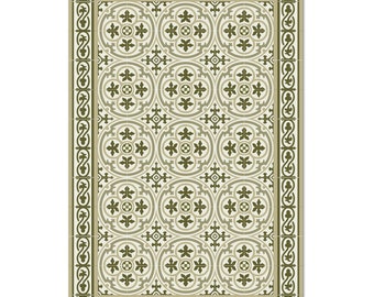 Verona Green  kitchen mat, Vinyl mat, Oriental tiles décor, Transitional design for bathroom, Waterproof Livingroom décor, Custom size #107
