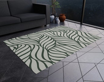 Chenille Rug, Botanic low-pile fabric Rug,  Green leaves Floor Runner, Modern Floor Accessory #340