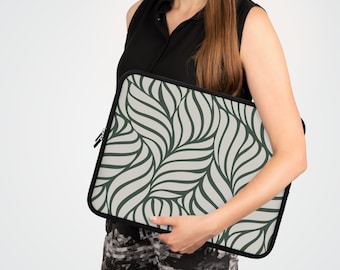 Green & white  Laptop Sleeve, Laptop bag, Tablet Case,  Pattern Designed laptop carrier,   padded cover for laptop,  Laptop pouch , #340