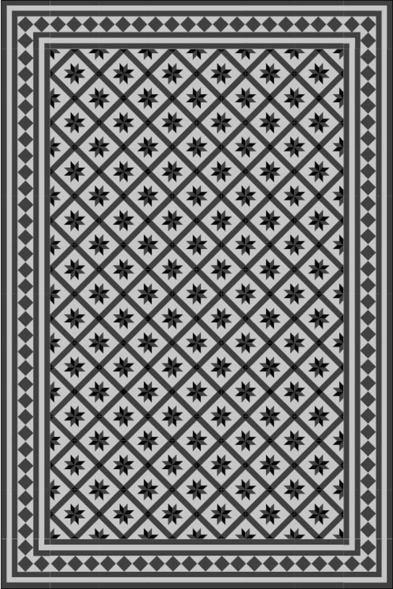 Black & Gray Vinyl Mat Oriental Geometric Design Kitchen Etsy