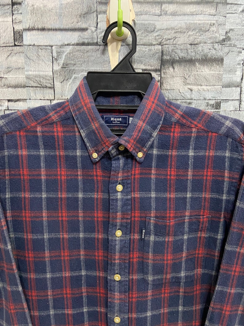 Vintage Kent In Tradition Flannel single pocket plaid design japanese flannel size M blue