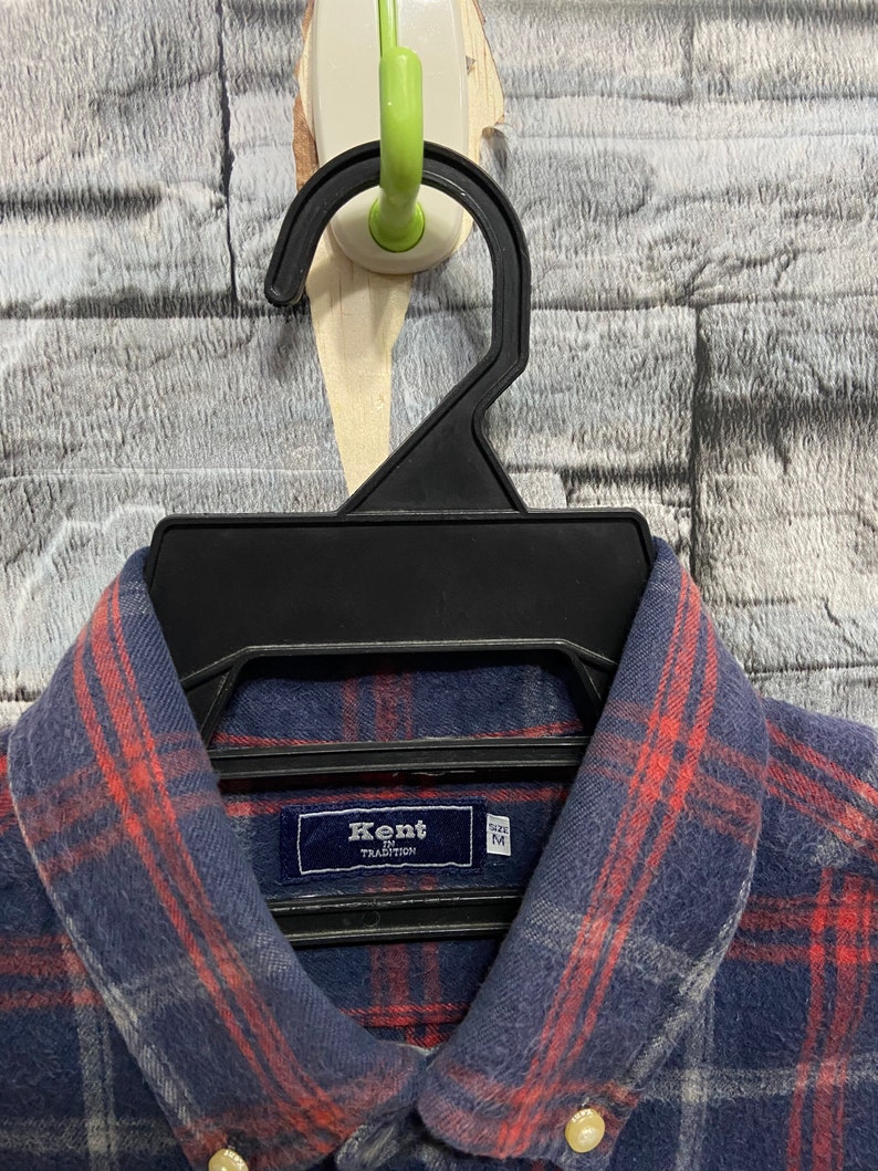 Vintage Kent In Tradition Flannel single pocket plaid design japanese flannel size M blue