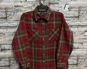 Vintage John Blair Flannel double pocket plaid design fit L red