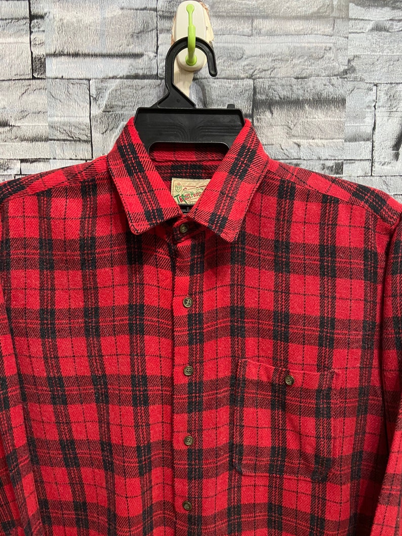 Vintage Flannel Trans Position single pocket plaid design size M fit L red