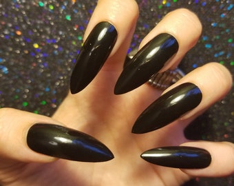 Black stiletto nails | Etsy