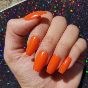 bright orange false nails, set of 20 tools for application included press ons, glue on nails, press on nails, fake nails, stick on image 1